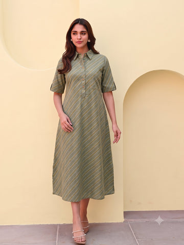 Olive Printed Shirt Dress