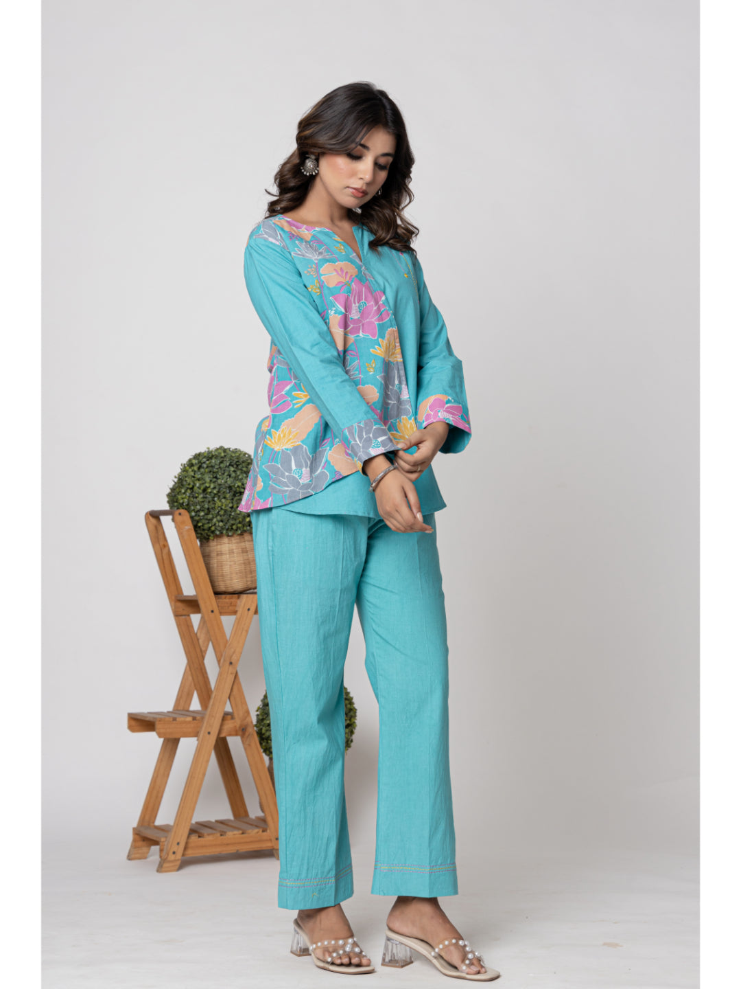 Anastay Aqua Printed Tunic and Trouser Coord Set