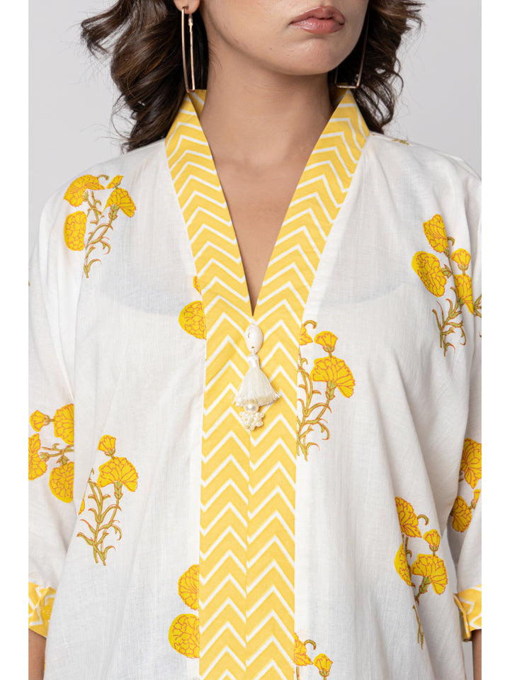Anastay White & yellow summer printed cotton top