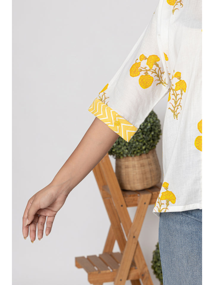 Anastay White & yellow summer printed cotton top