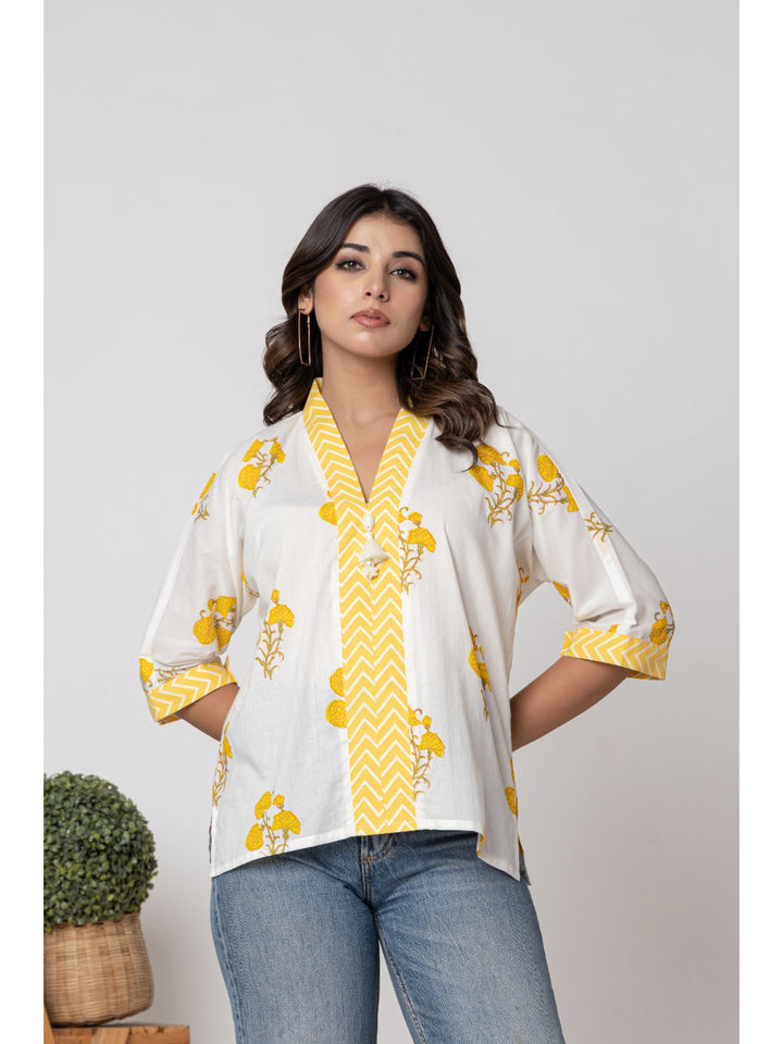 Anastay White & yellow summer printed cotton top