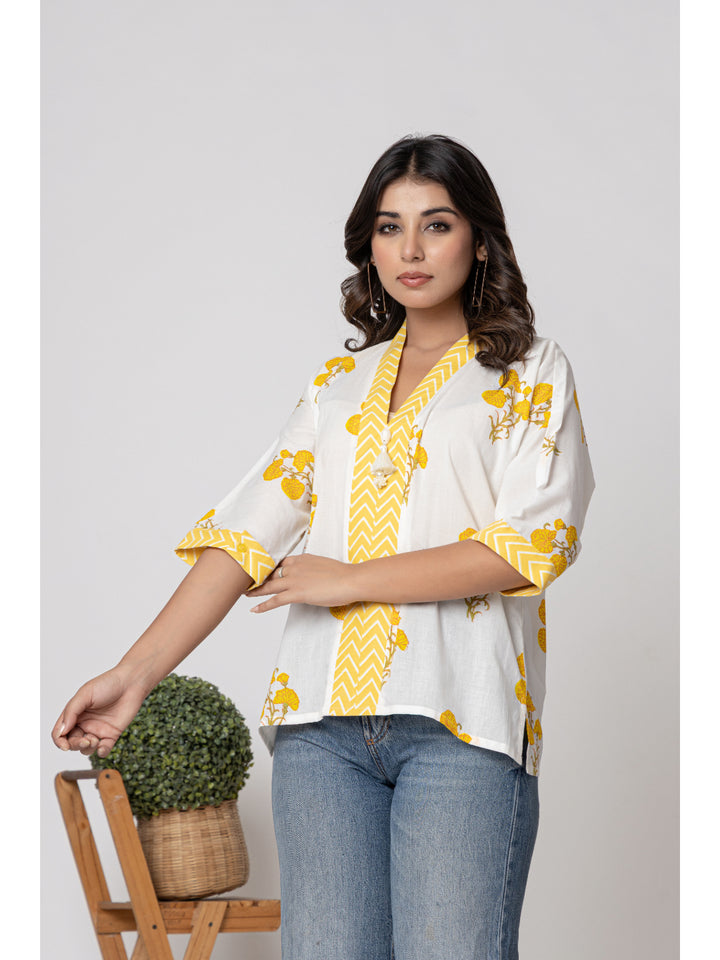 Anastay White & yellow summer printed cotton top