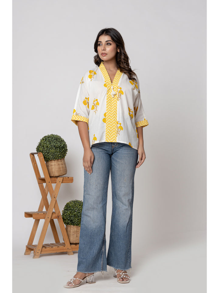 Anastay White & yellow summer printed cotton top