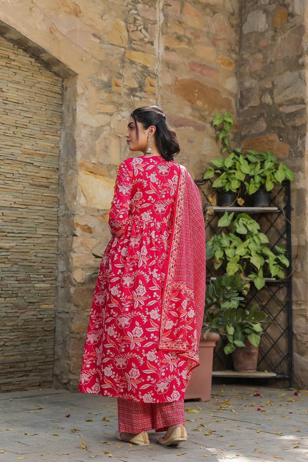 Raspberry Cotton Suit & Dupatta Set