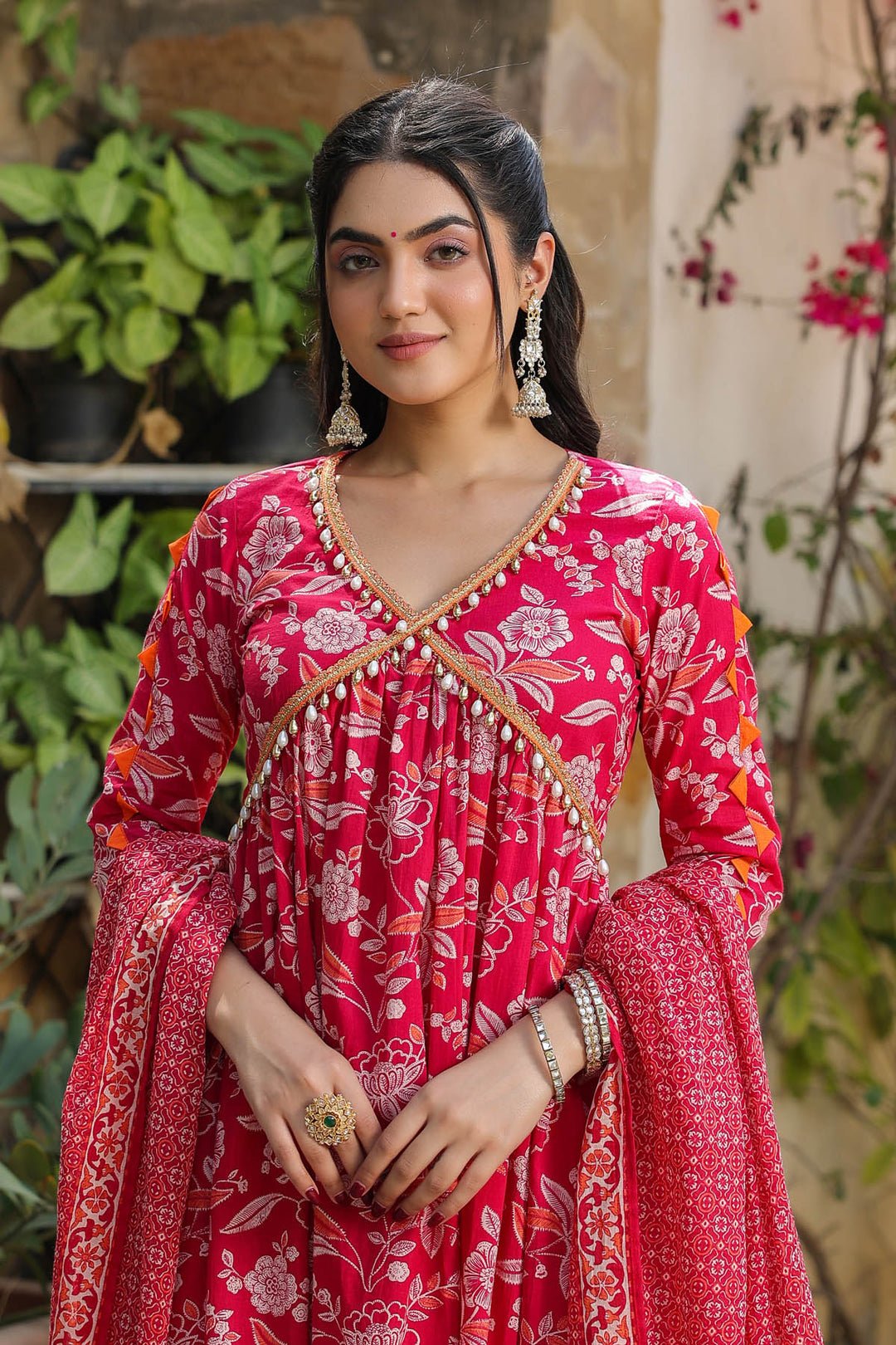 Raspberry Cotton Suit & Dupatta Set