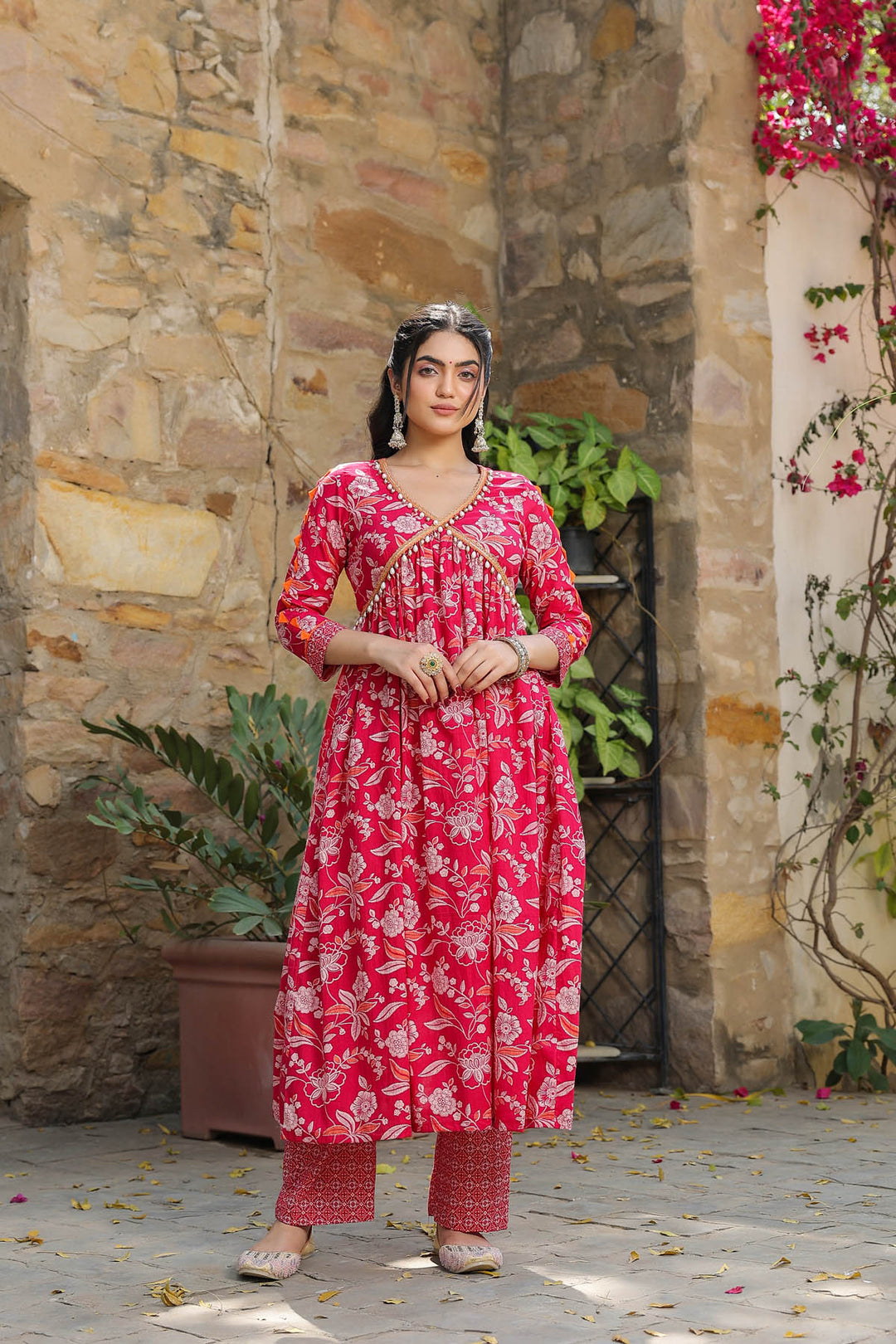 Raspberry Cotton Suit & Dupatta Set