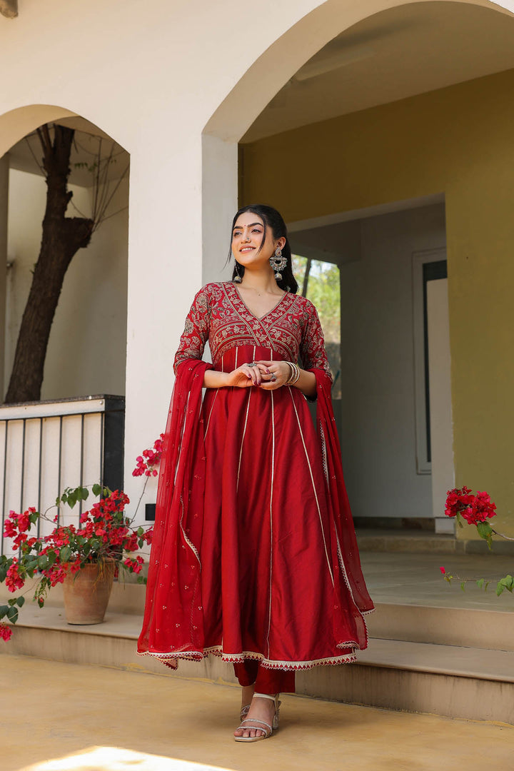 Maroon Gota Anarkali Set