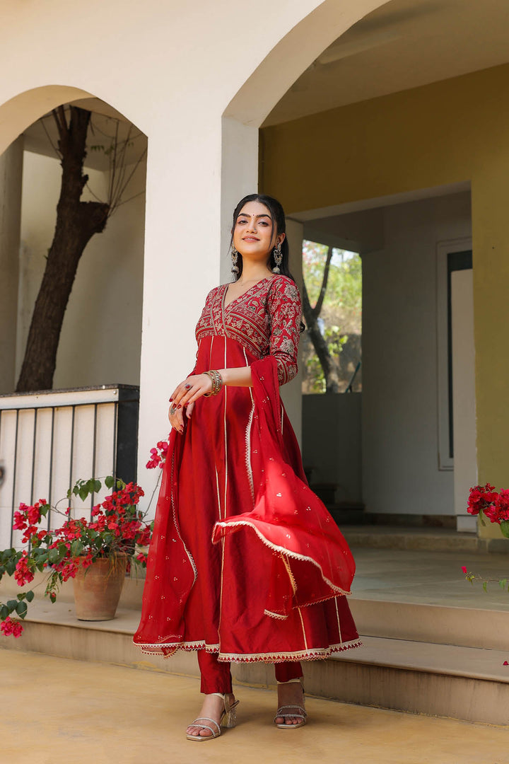 Maroon Gota Anarkali Set