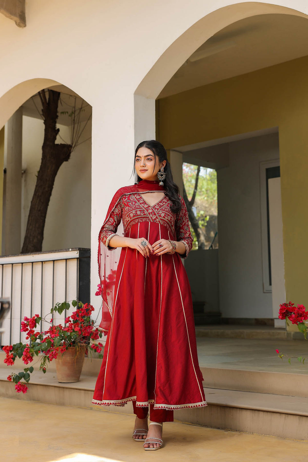 Maroon Gota Anarkali Set