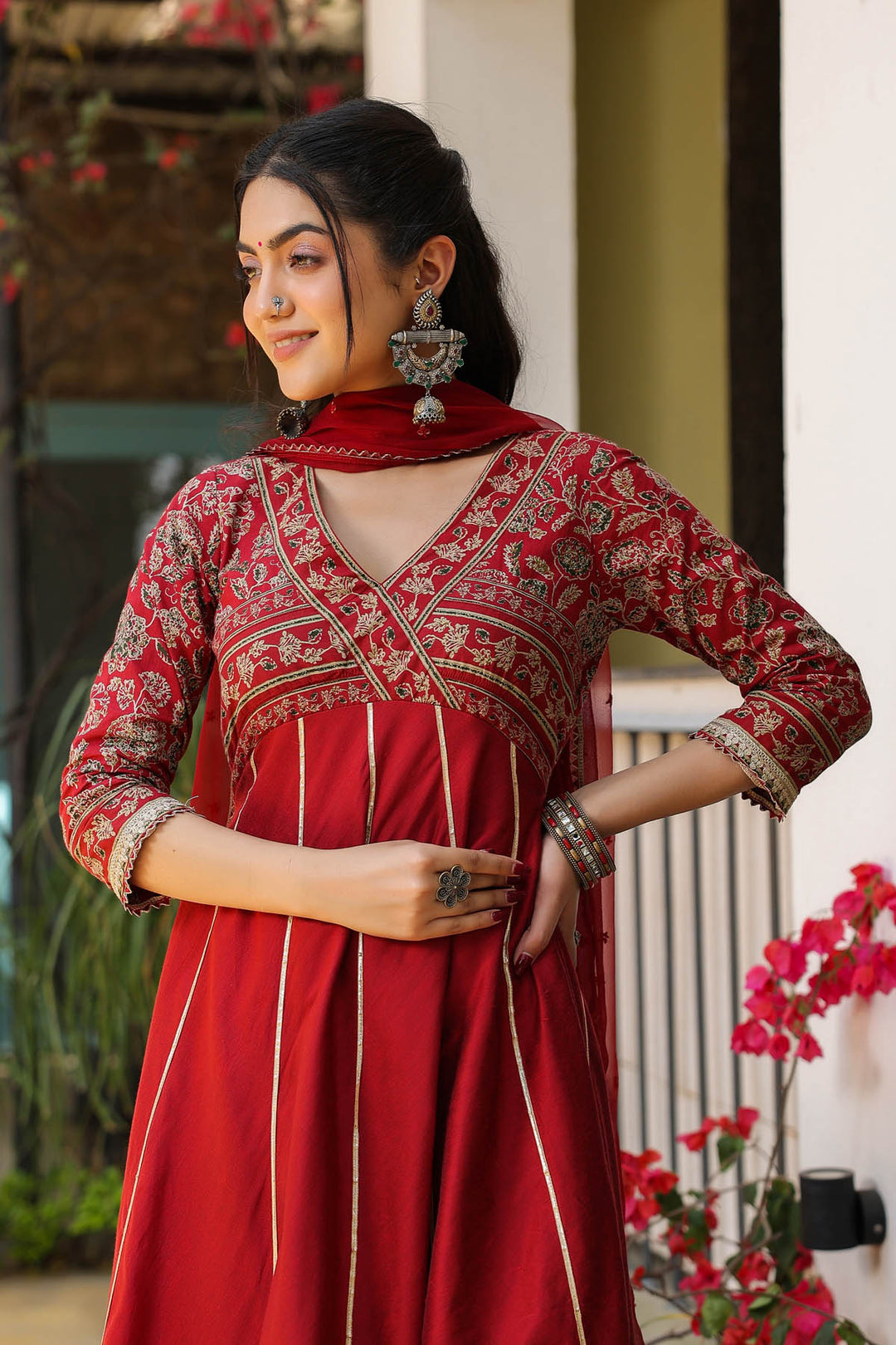 Maroon Gota Anarkali Set