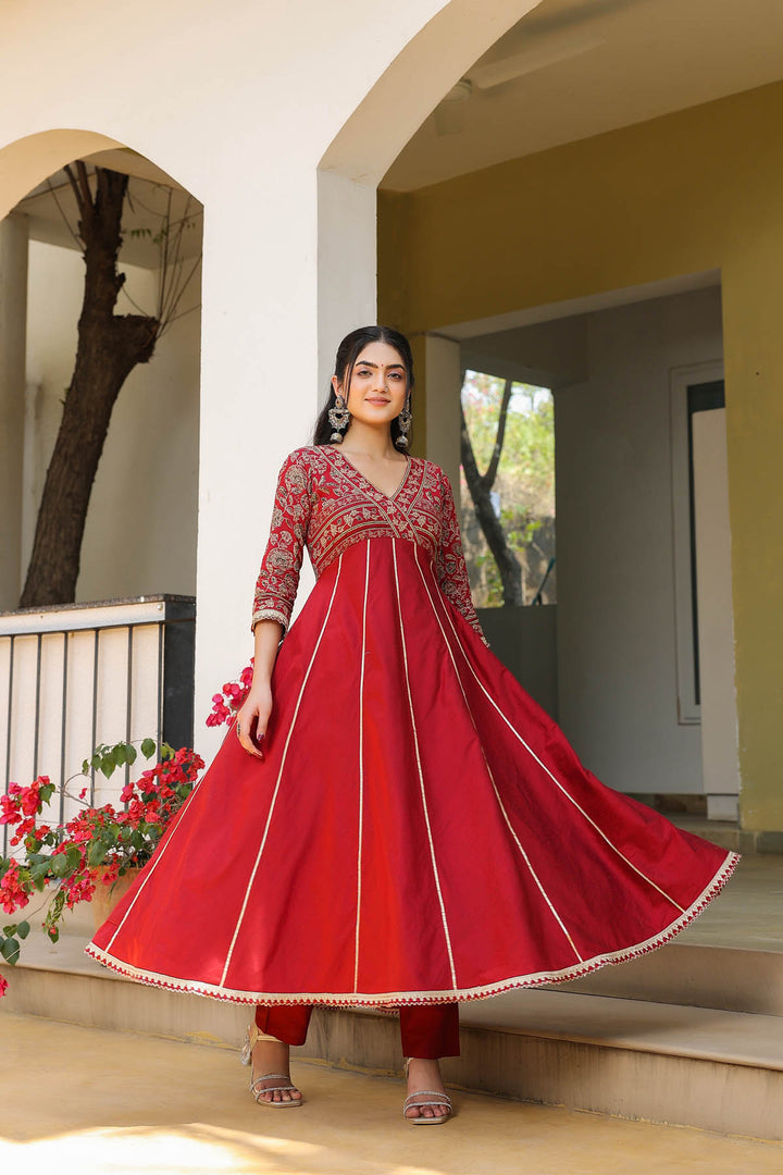 Maroon Gota Anarkali Set