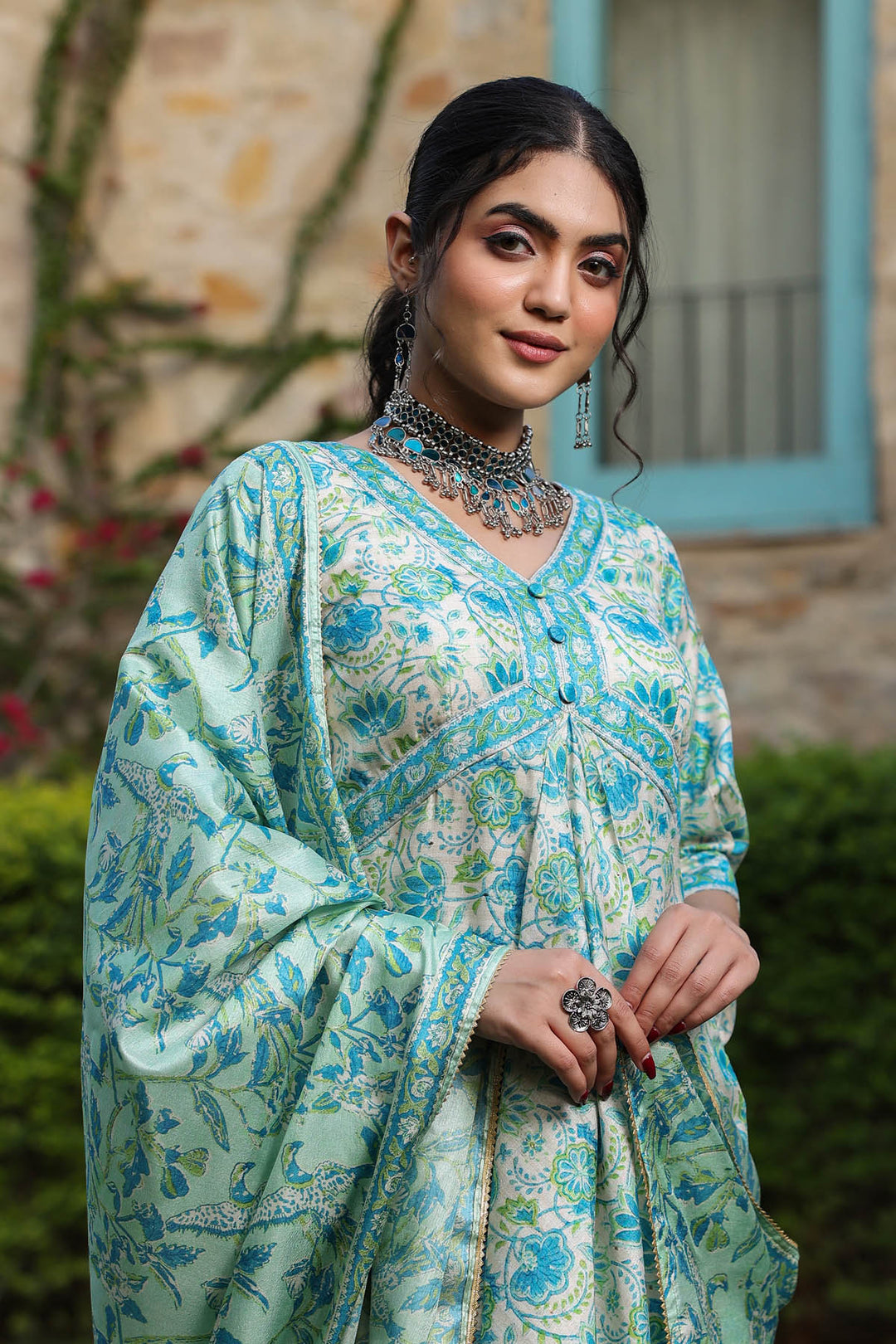 Green Blue Tussar Sharara Set