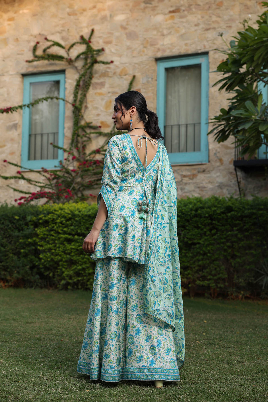 Green Blue Tussar Sharara Set