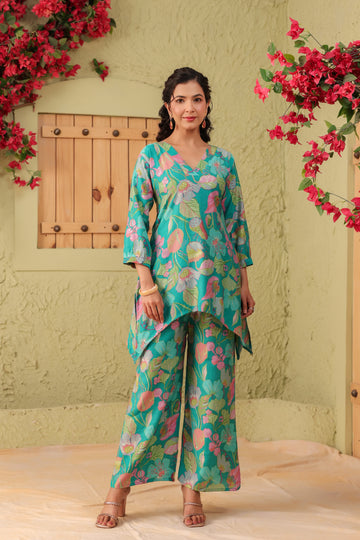 Printed Turquoise Coord Set