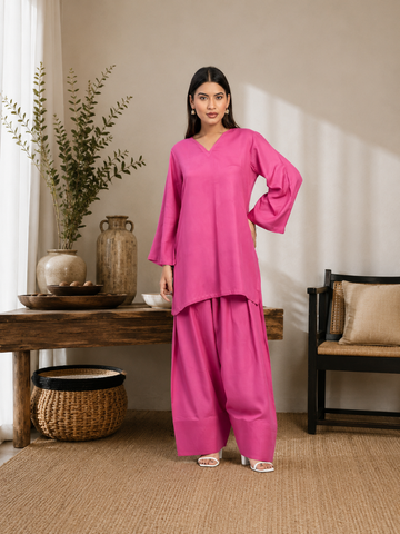 Women's Cotton Solid Straight Kurta with Farshi Salwar Set