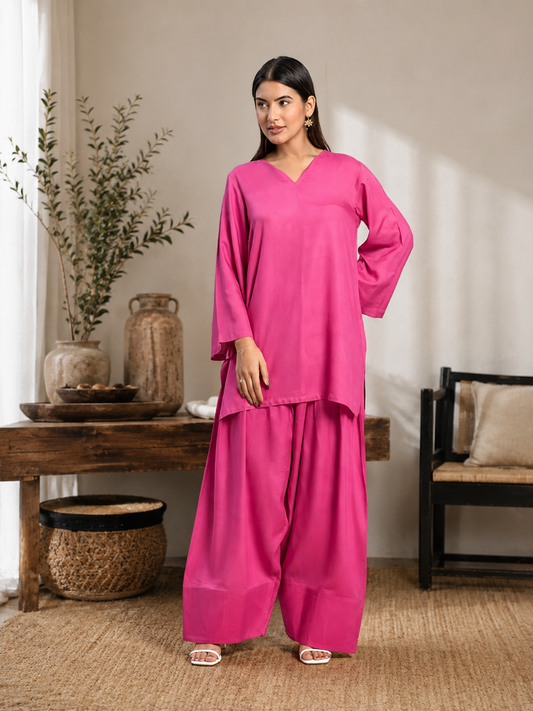 Women's Cotton Solid Straight Kurta with Farshi Salwar Set