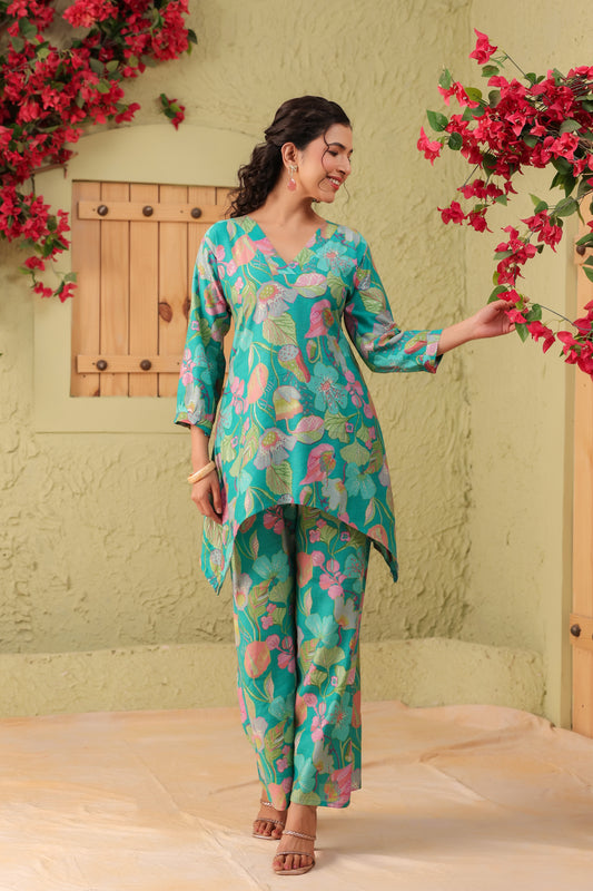 Printed Turquoise Coord Set