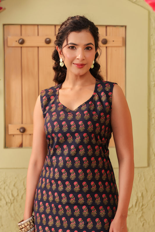 Gold Printed Kurta Set with Embroidered Heart Farshi