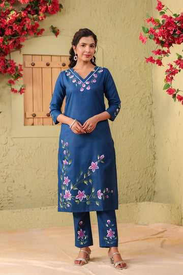 Handpainted Blue Kurta Set