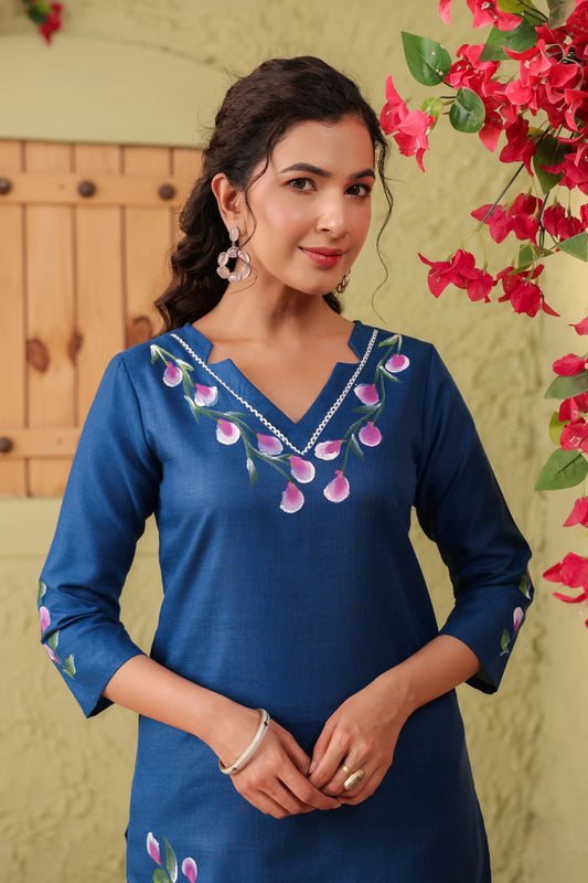 Handpainted Blue Kurta Set