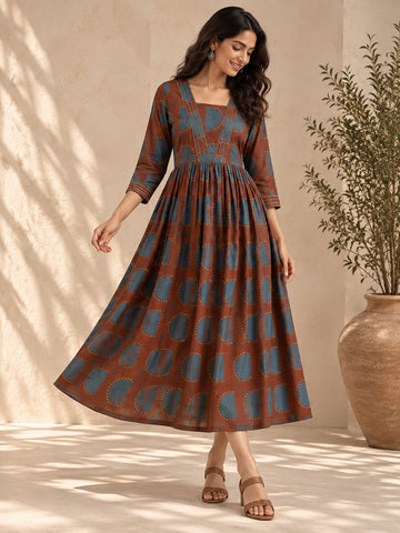 Brown Printed Dress