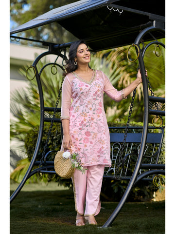 Pink Organza and Cotton Inner Kurta Set