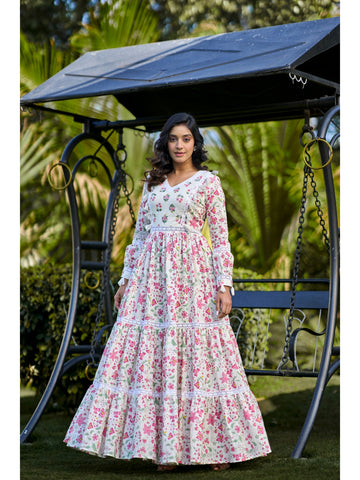 Off White Cotton Multi Tier Maxi Dress