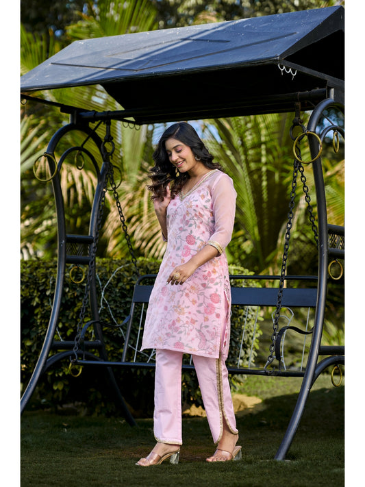 Pink Organza and Cotton Inner Kurta Set