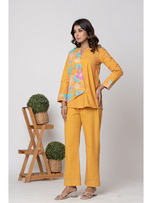 Yellow Printed Tunic And Trouser Coord Set