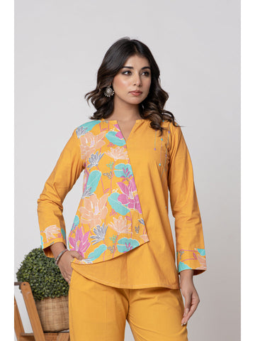 Yellow Printed Tunic And Trouser Coord Set