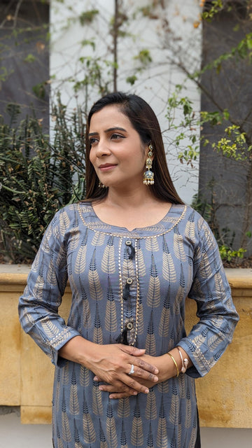 Grey Rayon Metallic Print Designer Kurta