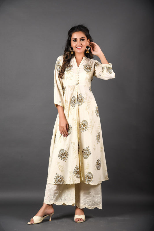 All Over Cotton Off White Designer Kurta