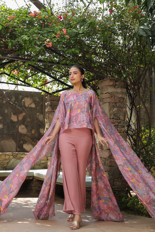 Multicolor Chinon Cape Co Ord Set