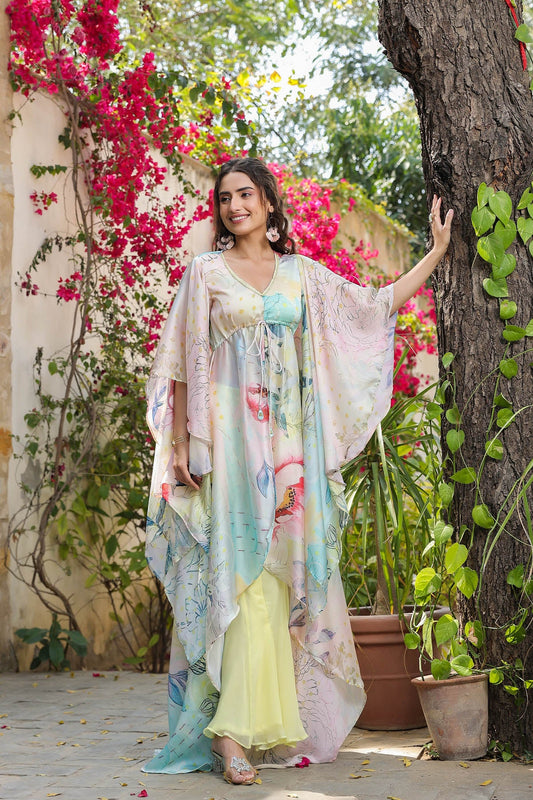 Multicolor Designer Top With Godets Pants