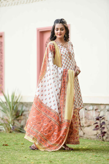 Off White Orange Asymmetrical With Designer Sharara
