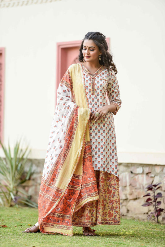 Off White Orange Asymmetrical With Designer Sharara