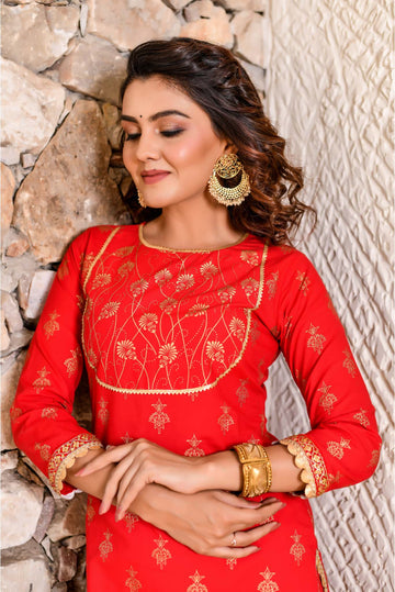 Cherry Red 3-Piece Short Designer Sharara Designer Kurta & Dupatta Set