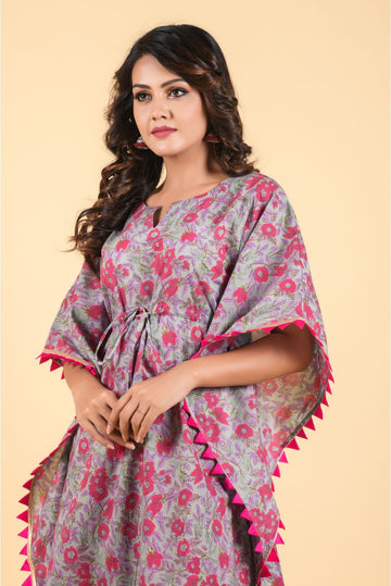 Cool Grey And Rouge Pink Designer Kaftan