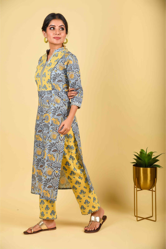 2-Piece Powder Blue With Lemon Yellow Yolk Designer Kurta Sets