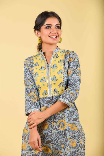 2-Piece Powder Blue With Lemon Yellow Yolk Designer Kurta Sets