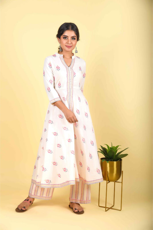 2-Piece Lily White Designer Kurta Pant Sets