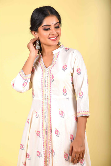 2-Piece Lily White Designer Kurta Pant Sets