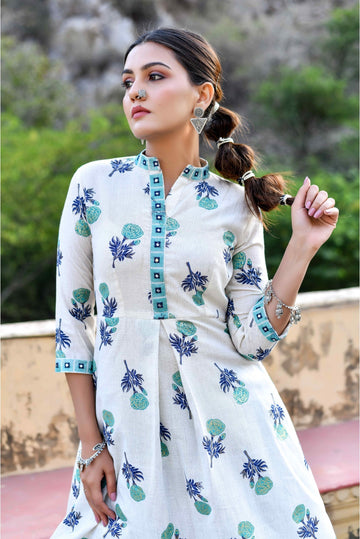 Snow White And Teal Blue Asymmetrical With Dhoti Designer Kurta Set