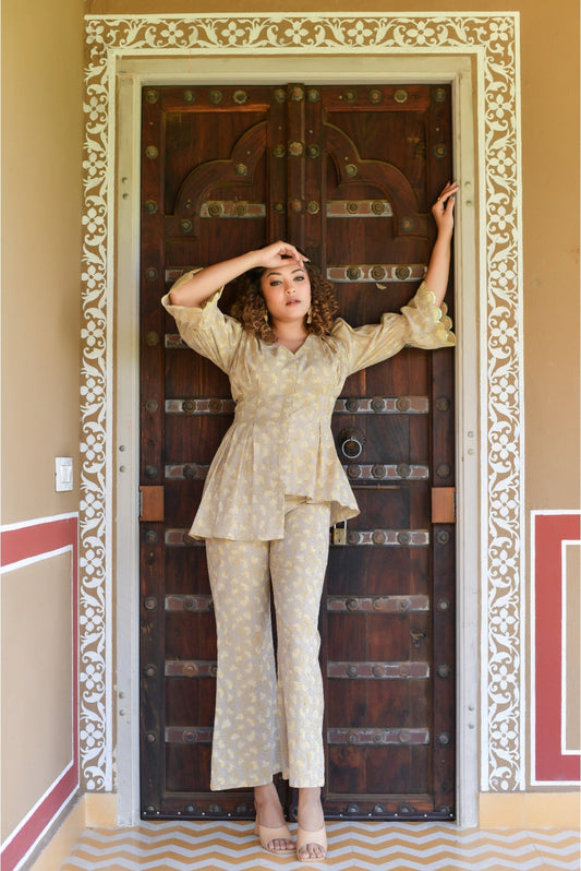 Beige Handblock Co-Ord Set