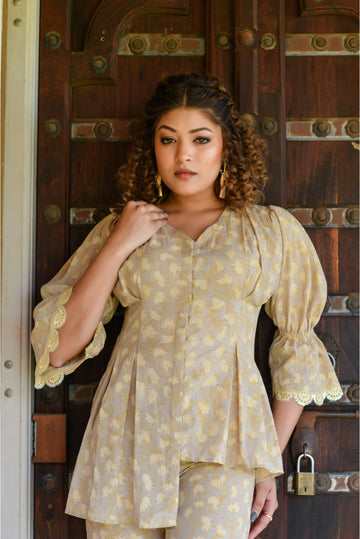 Beige Handblock Co-Ord Set