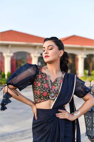 Blue Pre-Draped Saree Designer Gown