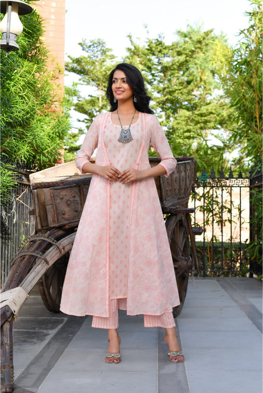 Pink A-Line Jacket Designer Kurta Set