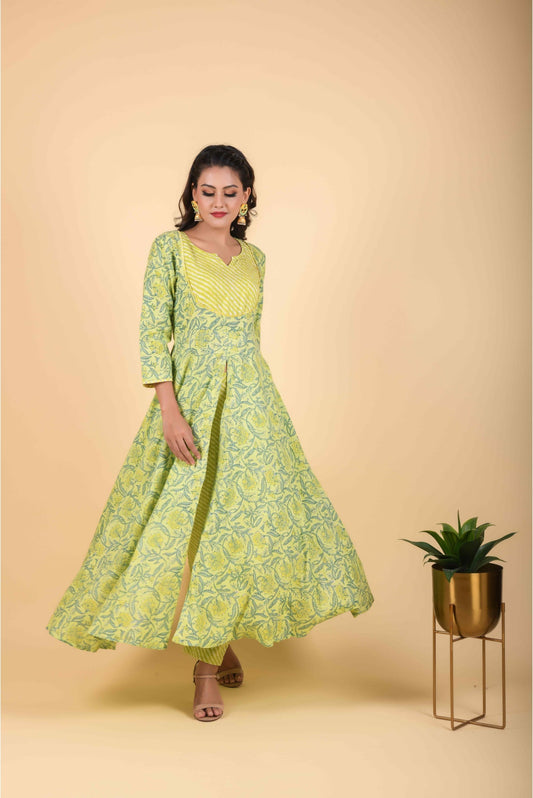 Lime Green Bias Cut Designer Kurta Set