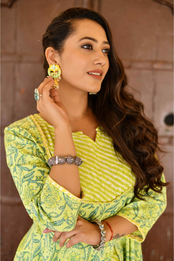 Lime Green Bias Cut Designer Kurta Set