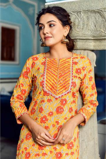 Honey Yellow And Carrot Orange Regular With Palazzo Designer Kurta Set